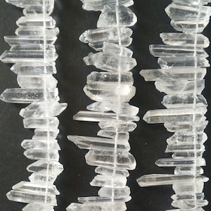 Full Strand 75pcs Raw crystal qaurtz point,rough white quartz crystal pendants,top drilled clear quartz crystal making jewelry 4-6x15-35mm