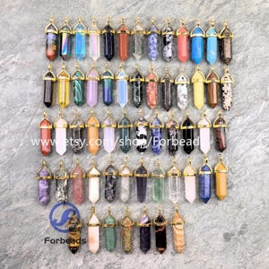 Gold Plated Gemstone Hexagon Point Pendant Wholesale,Chakra Quartz Healing Crystal Pencil Pointed Charms