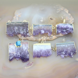 3-10pcs 6kinds Style Choice Raw Amethyst Geode Slice Pendant Wholesale,Plated Gold Rectangle Druzy Drusy Slab Charms Necklace Jewelry Making