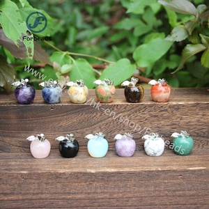 20mm Natural Gemstone Carving Apple Pendants,Healing Crystal Rose Quartz Carved Mini Apple Charms Necklaces Home Office Decor Gift For Her