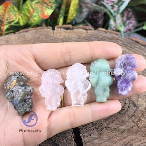 Crystal Seahorse Figurine, Amethyst Labradorite Carved Statue, 1.2" Home Decor