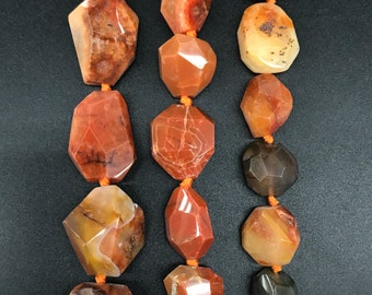 Orange Agate Faceted Nugget Loose Beads,Rough Cut Gemstone Onxy Bracelet Necklace Jewelry Making