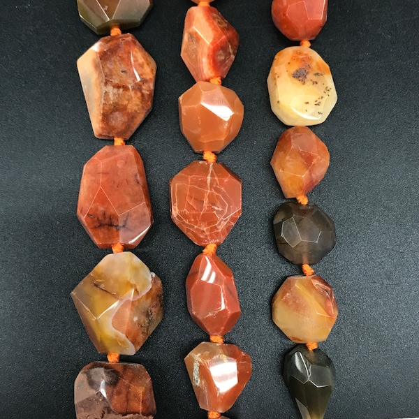 Natural Red Agate Faceted Nugget Loose Beads,Large Stone Quartz Druzy Cut Rough Slice Slab Bead DIY Pendants Necklace Charms Supplies