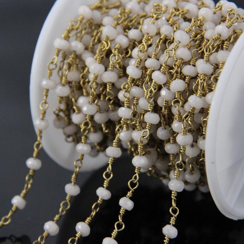Yellow Malaysia Jade Faceted beads Rosary Chain,Brass Wire Wrapped Jasper Rondelle Chains Fashion necklace sweater chain 3x4mm