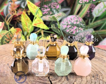 Crystal Quartz Perfume Bottle Necklace, Gemstone Essential Oil Diffuser Pendants Women Jewelry Gifts
