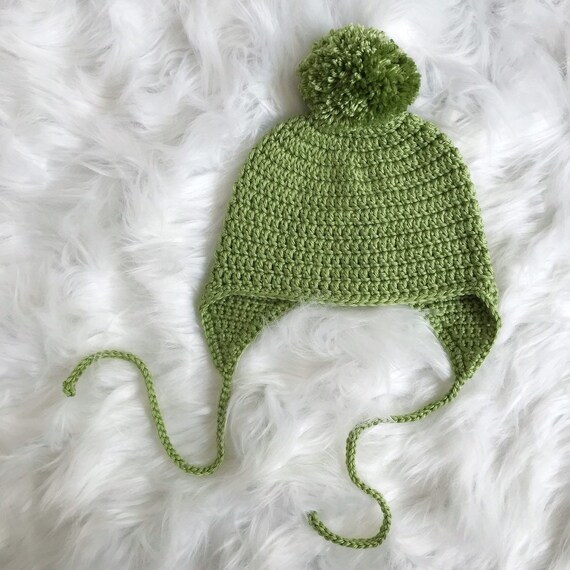 Kids Crochet Hat-earflap Hat-winter Hat-green Hat-gifts