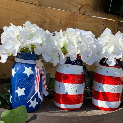 American Flag Mason Jar / Mason Jar Centerpiece / 4th of July | Etsy