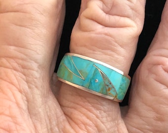Navajo Style Studio GL Sonoran Gold Turquoise /& Sterling Silver Ring Size 9 Signed