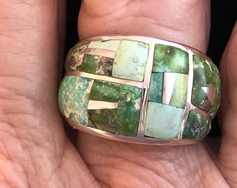 Navajo Style Studio GL Sonoran Gold Turquoise /& Sterling Silver Ring Size 9 Signed