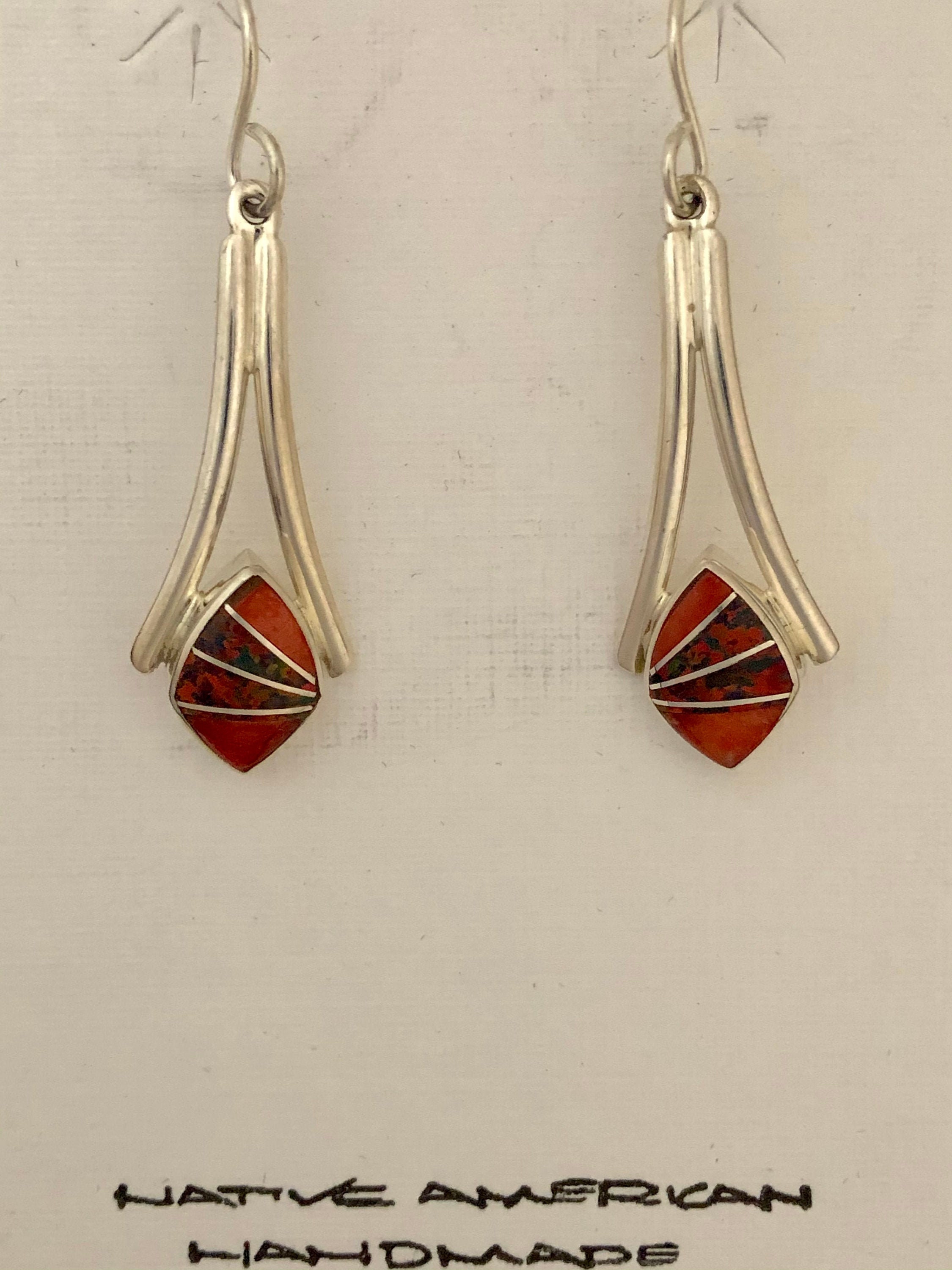 Navajo Kenneth Bitsie Spiny Oyster Sterling Earrings Signed Etsy UK