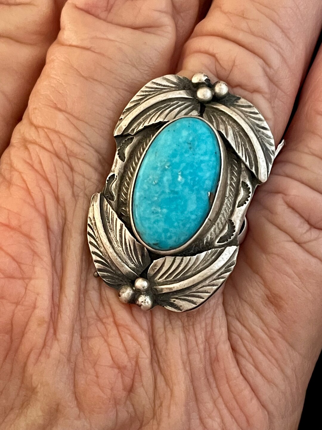 Native American Navajo Design Turquoise Sterling Silver Size 7 Ring ...