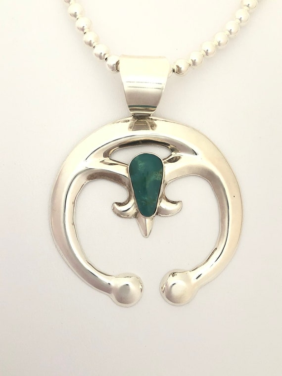 Detailed Moon Native American Navajo Turquoise Sterling Silver Shell Necklace Detailed Moon Native American Navajo Turquoise Sterling Silver Shell Necklace