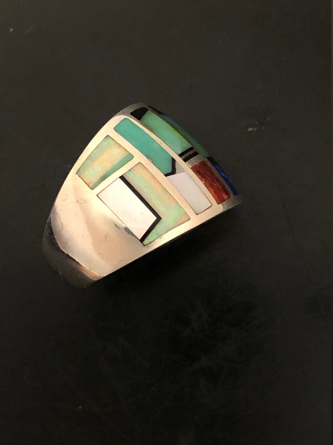 Native American Navajo Style Multi Gemstone Sterling Silver Ring Size 6 ...