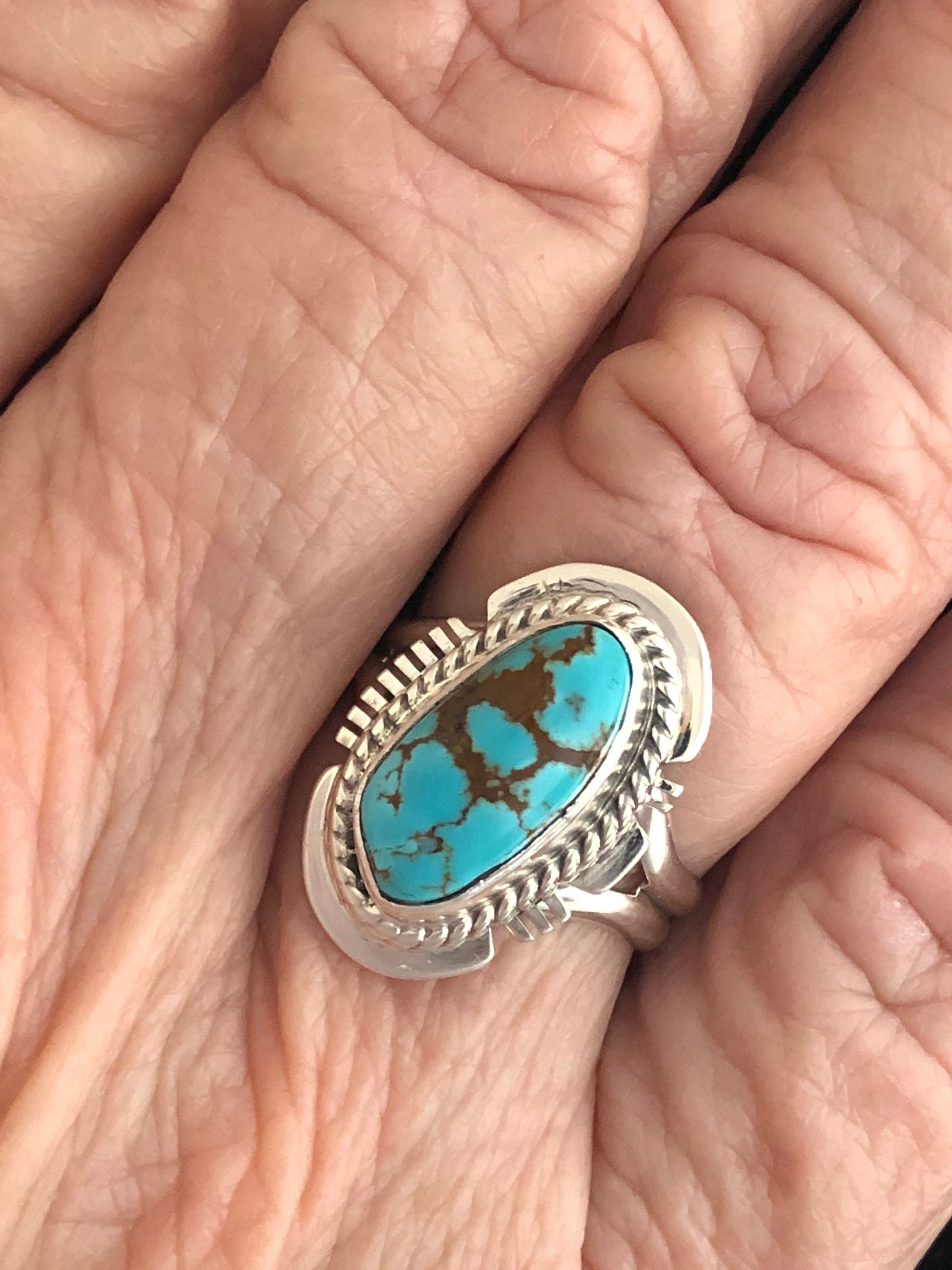 larson lee Native American Navajo Carico Lake Turquoise Sterling Silver Ring Signed Larson Lee larson lee Native American Navajo Carico Lake Turquoise Sterling Silver Ring Signed Larson Lee