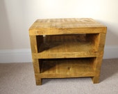 Rustic chunky reclaimed tv stand cabinet entertainment unit in oak wax.