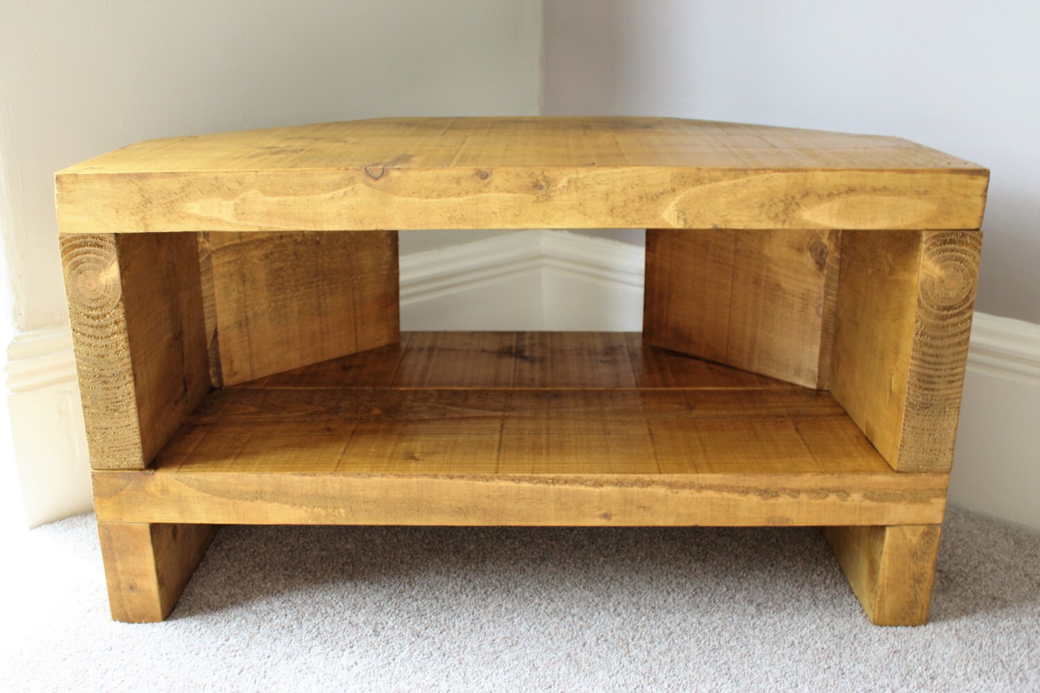 Handcrafted rustic reclaimed wooden corner TV stand ...