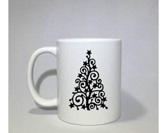 Black and White Christmas Tree Coffee Mug    gift holiday gift , customizable, Christmas  gift , Christmas