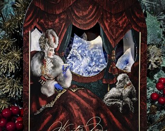 Lot de 5 cartes de Noël vintage arquées - scintillantes à la main