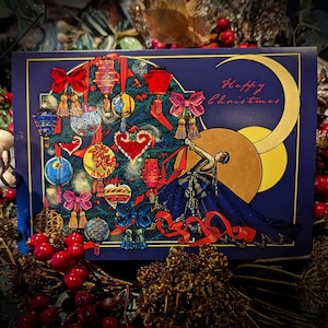 Vintage Christmas Card - Christmas Decorating   - Hand Glittered