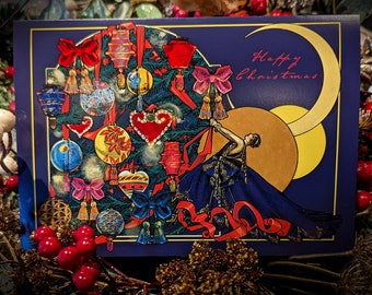 Carte de Noël vintage - Décoration de Noël - scintillant à la main