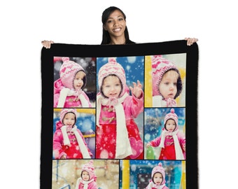 Personalized Photo Collage Sherpa Throw Blanket / Wall Hang