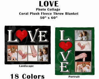 LOVE - Personalized  4 Image Coral Plush Fleece Collage Blanket