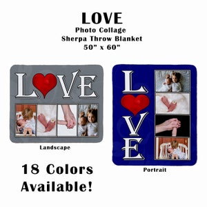 LOVE- Personalized 60&quot; x 50&quot; 4 Photo Sherpa Collage Throw Blanket