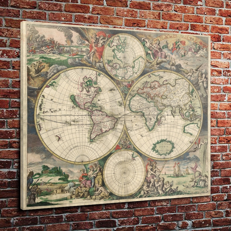 Vintage World Map 24 x 36 -Rolled Canvas Print