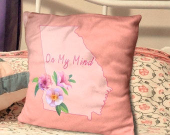 Georgia On My Mind- State Pride Floral Pillow 20" - Spun Polyester Pillow