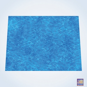 May include: A blue textured background with a rippled water effect.