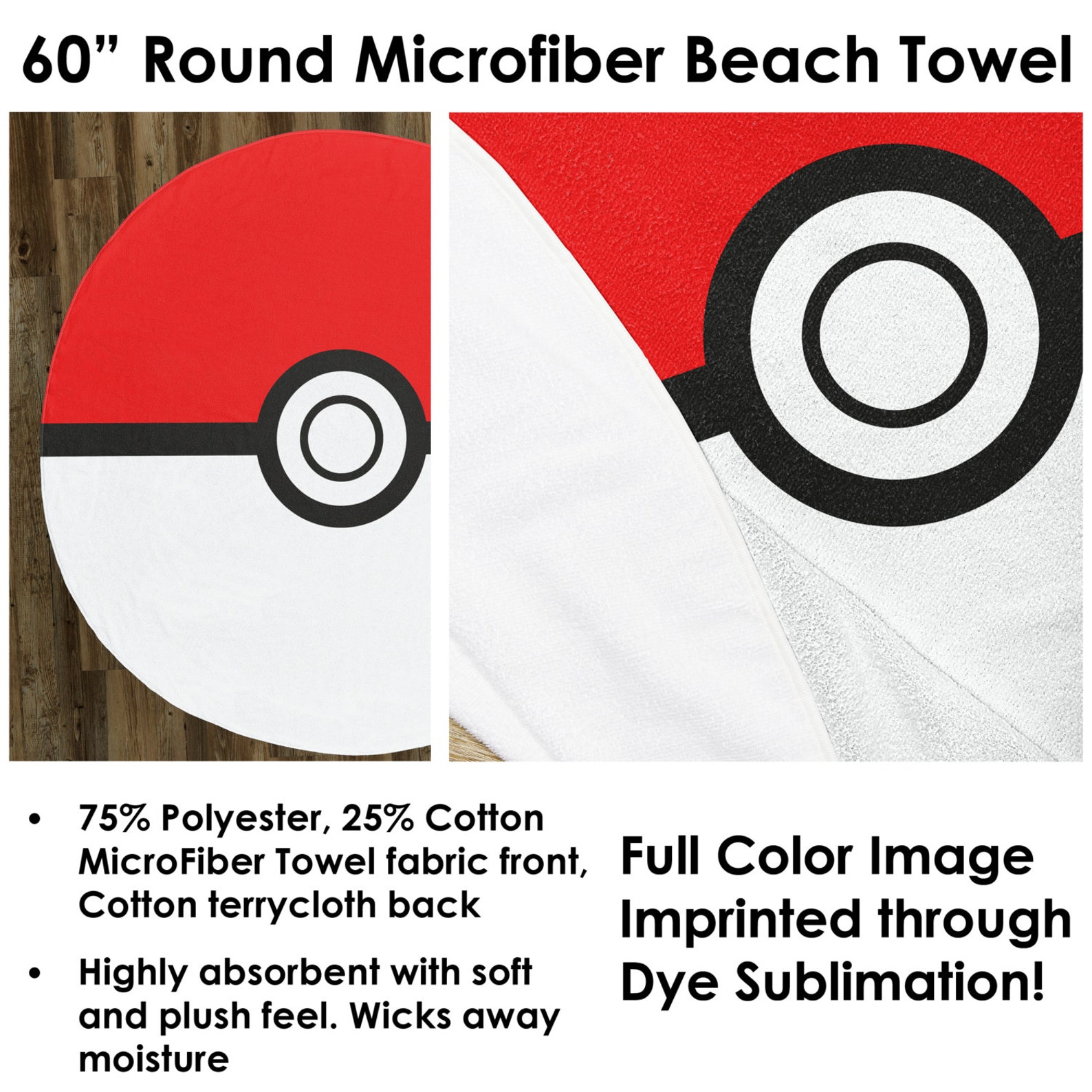 Poke Ball 60 Round Microfiber Towel OR Area Rug | Etsy