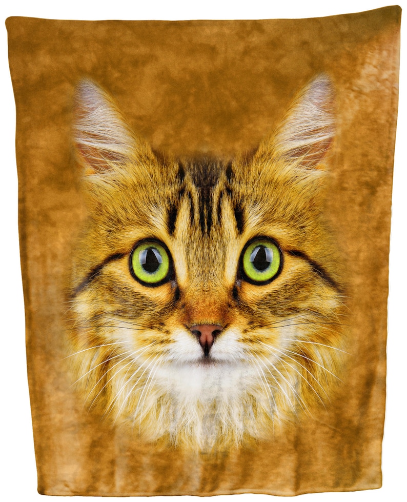 Longhaired Tabby Cat Face Throw Blanket Tapestry Wall Hanging