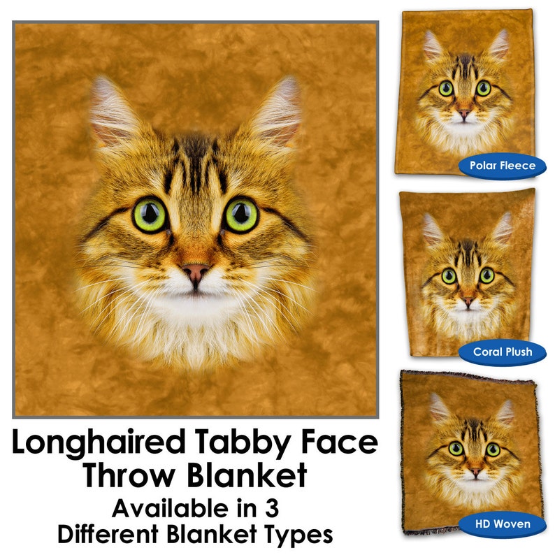 Longhaired Tabby Cat Face Throw Blanket Tapestry Wall Hanging