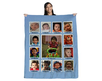 Baby's First Year Photo Collage 50" x 60" Coral Plush Fleece Blanket