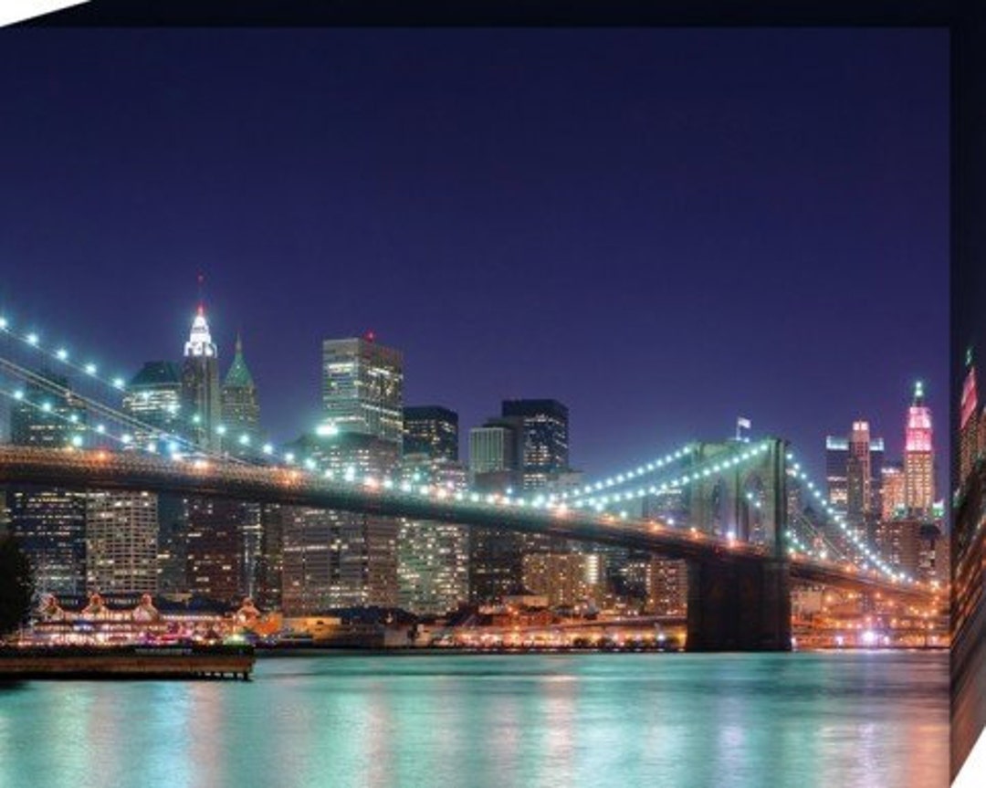 New York Stretched Canvas Print Night Panorama of Brooklyn - Etsy UK