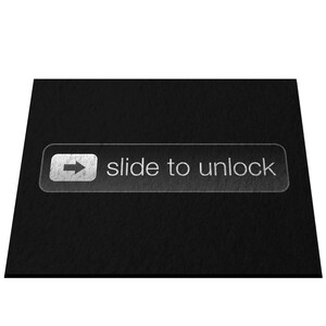 May include: Black doormat with the text "slide to unlock" in white, with a white arrow pointing to the right.