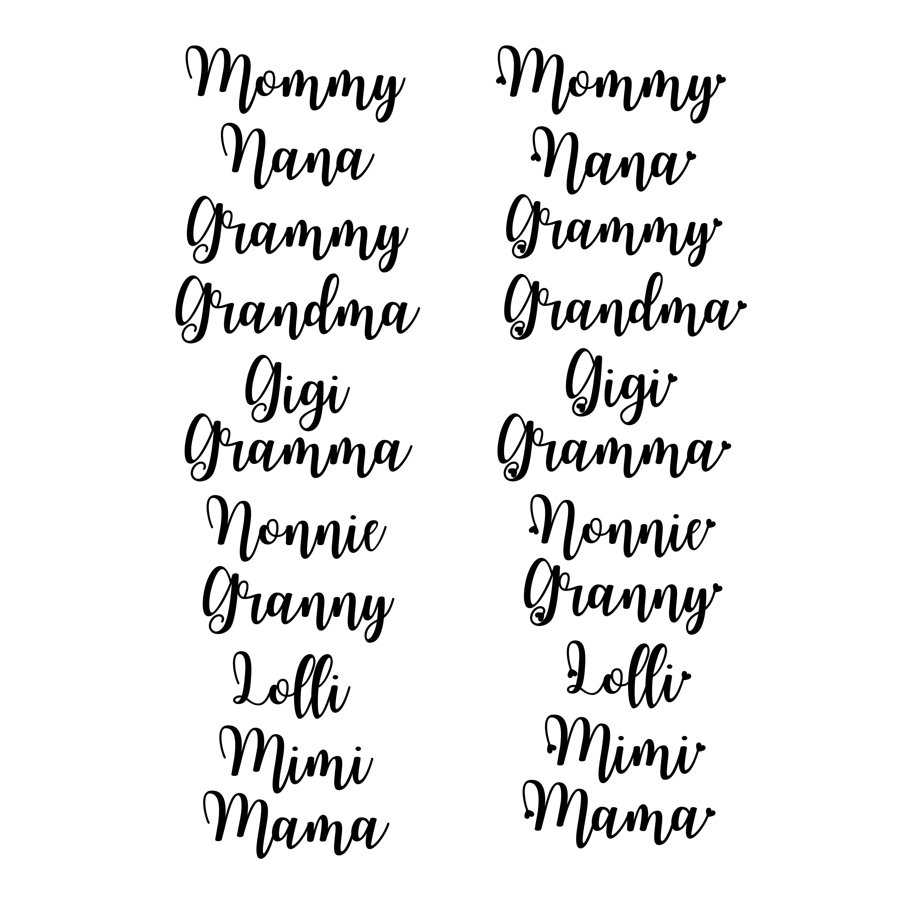 Mom and Grandma Names PNGs 11 names 2 styles Etsy