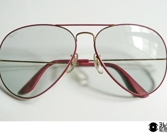 Vintage sunglasses "Ray-Ban B&L", red "Large Metal", changeable lenses, USA 1980s (medium) NOS.