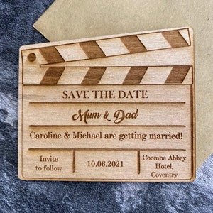 Wooden Wedding Save The Date - Magnetic Movie Clapper Board