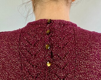 1950s Gilded Gal Sweater | Vintage 50s Plum Purple Wool and Gold