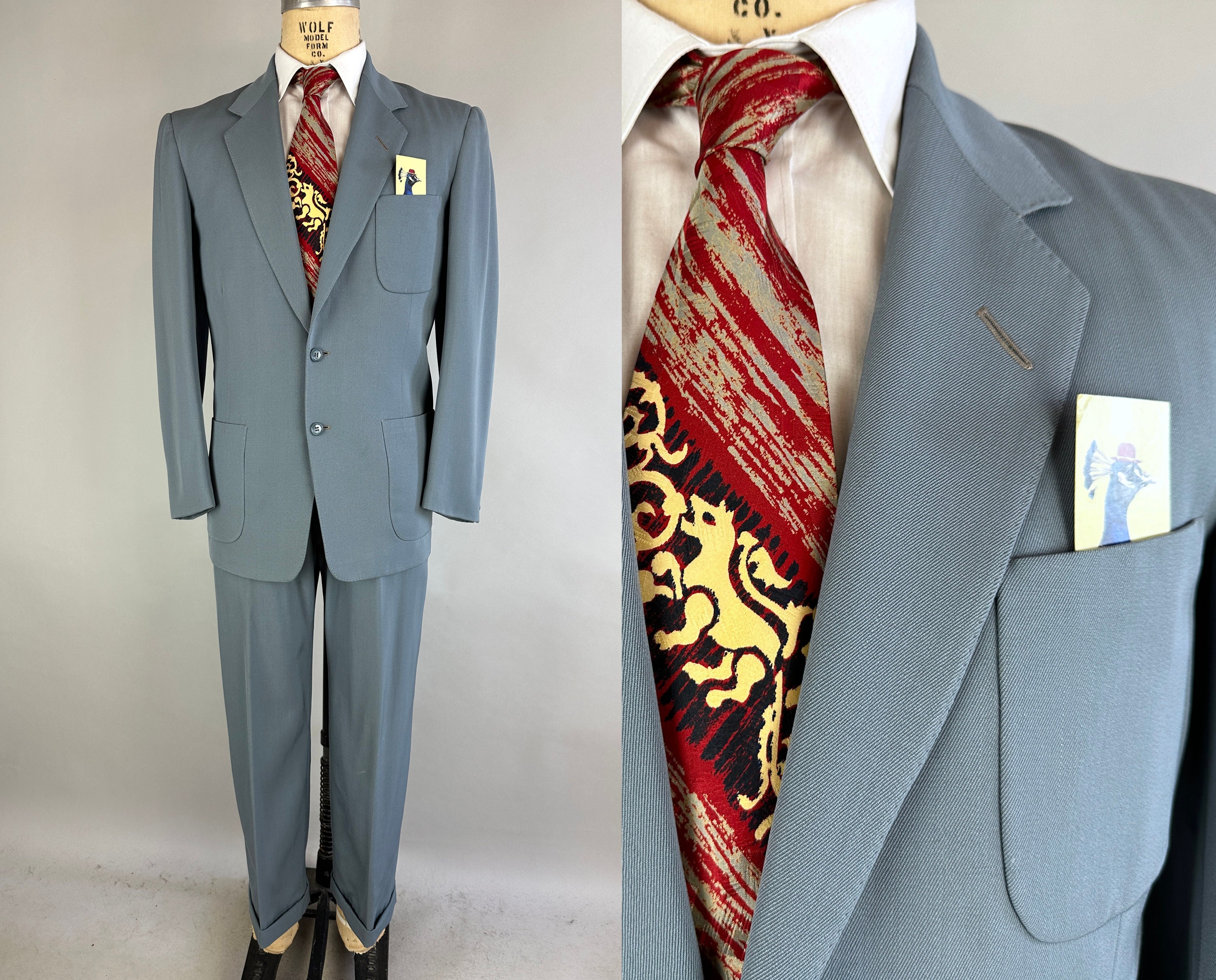 1950s Hollywood Hero Suit Vintage 50s Gentry Slate Blue Grey