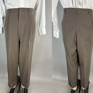 Pak van staal uit de jaren 50 | Vintage jaren 50 tweedelig grijs wollen jasje met enkele rij knopen en ingekeepte revers en Hollywood-taillebroeken | Maat 42 (groot) afbeelding 7