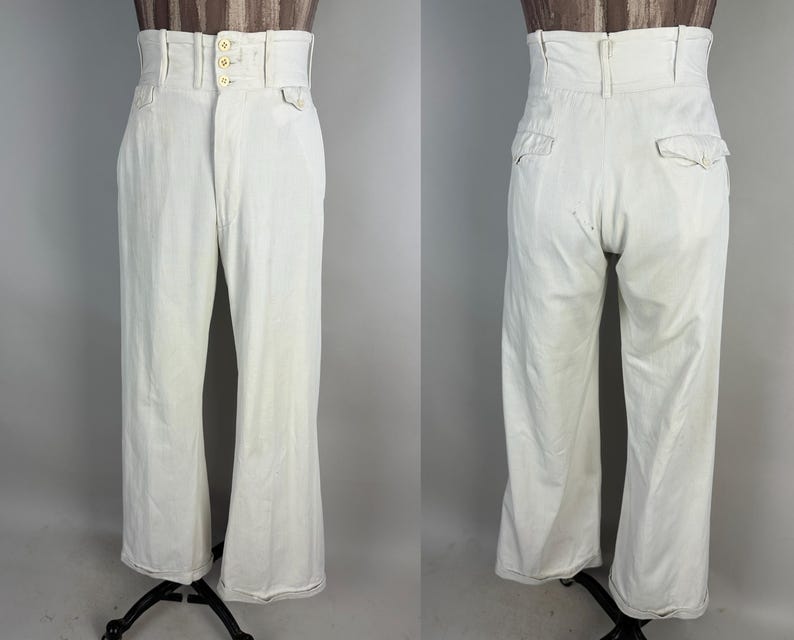 1930s Co-eds Coming Out Trousers | Vintage 30s White Cotton Twill 3 ...