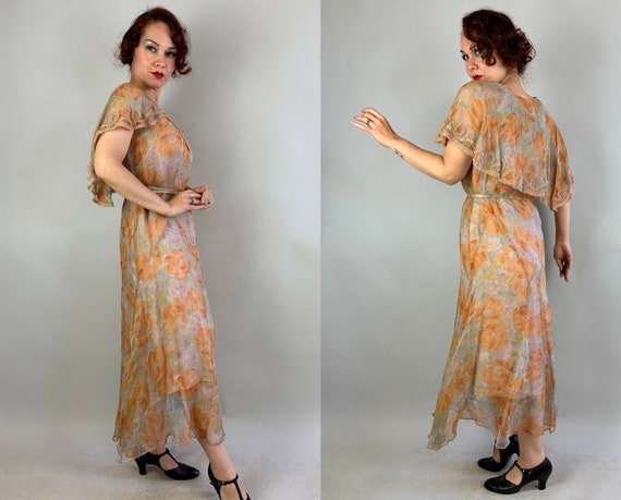 1930s Gatsby Garden Gown | Vintage 30s Orange Blu… - image 10