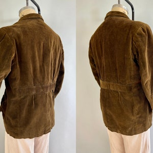 1930s Belted Back Jacket Vintage 30s Honey Caramel Corduroy Pleated Belt Back Blazer Sport Coat Size 44 Extra Large XL image 4