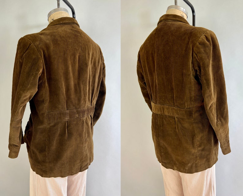 1930s Belted Back Jacket Vintage 30s Honey Caramel Corduroy Pleated Belt Back Blazer Sport Coat Size 44 Extra Large XL image 4