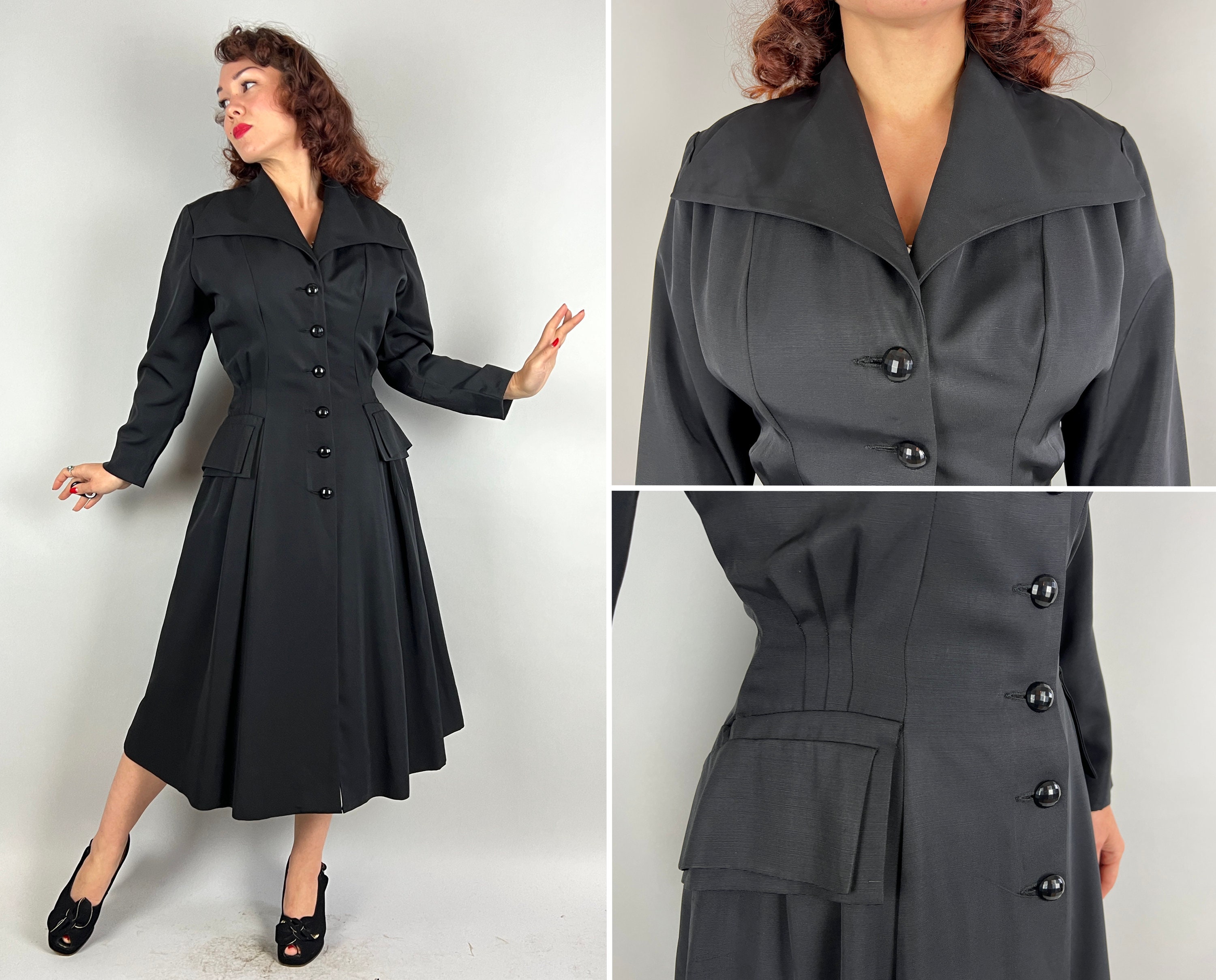 1940s Ruthless Raven Princess Coat | Vintage 40s Long Overcoat in Black ...