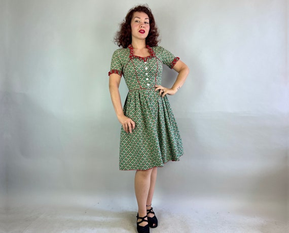 1940s Darling Dirndl Dress | Vintage 40s Green Wh… - image 2