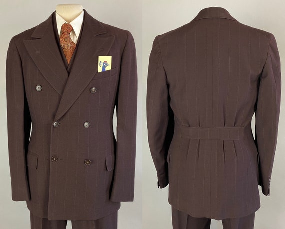 1930s Dated 1938 Belted Back Suit | Vintage 30s Br