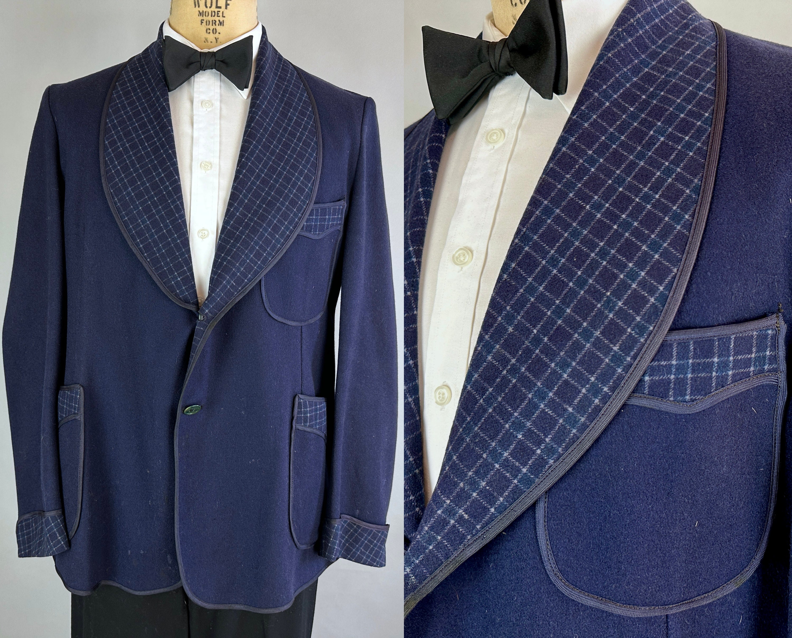 1920s Night Cap Smoking Jacket | Vintage Antique 20s Blue on Blues